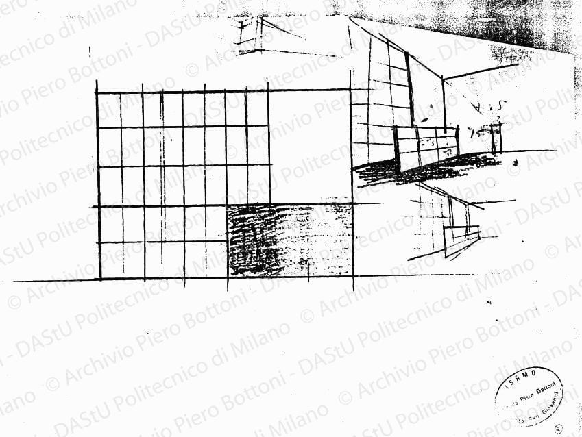 Schizzi parete acquario, s.d. Matita su lucido, cm 26,0x36,0. 