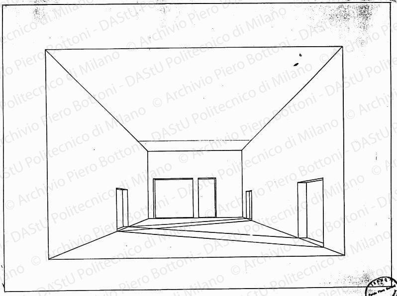 Dis. 7, prospettiva sala d'attesa, s.d. China su lucido, cm 42,5x53,0. 