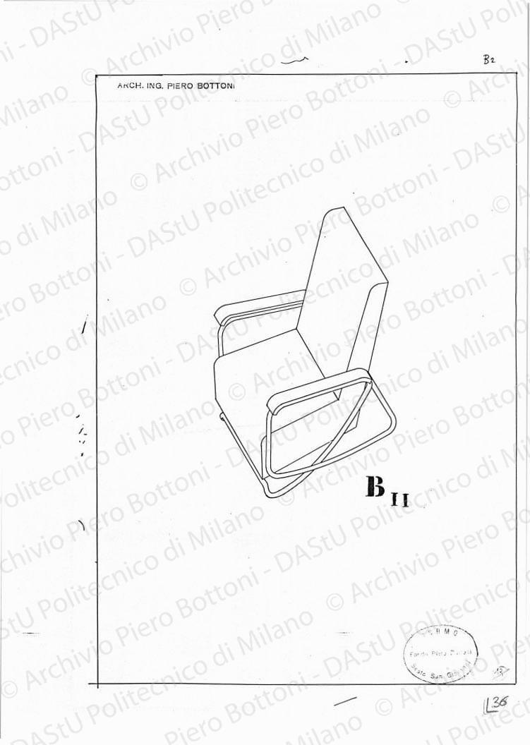 Poltrona tipo B2, assonometria, s.d. China su lucido, cm 37,0x25,5. 