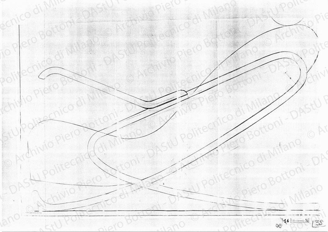 Poltrona tipo B3, vista laterale, scala 1:1, s.d. Matita su lucido, cm 78,0x127,0. 