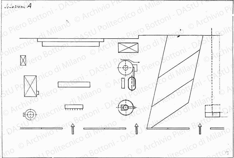 Pianta soluzione A, scala 1:50, s.d. China su lucido, cm 25,2x36,4. 