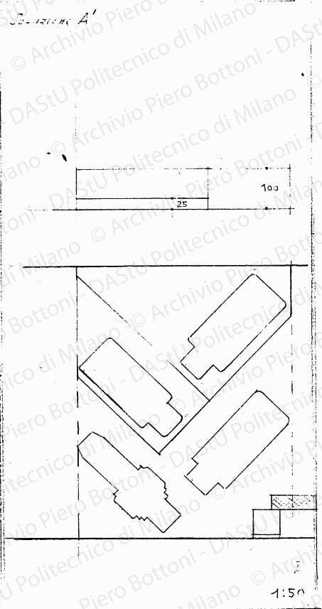 Pianta soluzione A', scala 1:50, s.d. China su lucido, cm 31,2x16,5. 