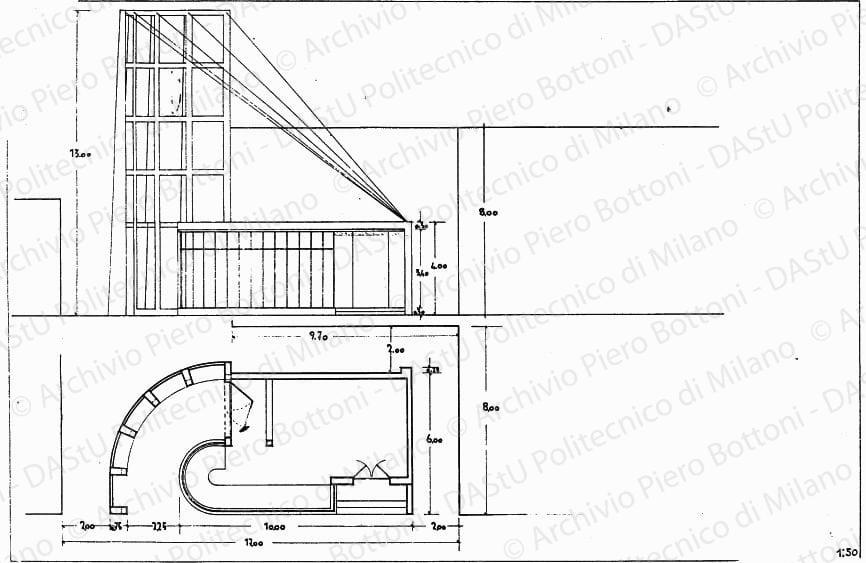 Pianta e prospetto, scala 1:50, s.d. China su lucido, cm 48,0x73,3. 