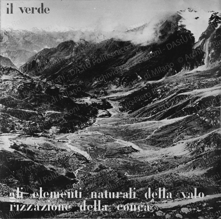 Riproduzione di tavola di analisi: "il verde. Gli elementi naturali della valorizzazione della conca". Positivo, bianco e nero, 226x226 mm, album giallo n.3, pag.54.