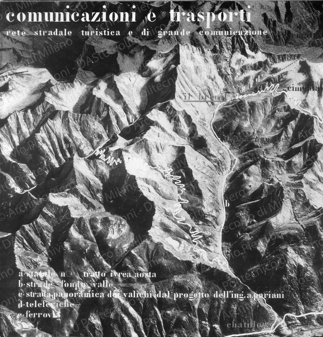 Riproduzione di tavola di analisi "comunicazione e trasporti rete stradale turistica e di grande comunicazione", positivo, bianco e nero, mm 226x226.  Annotazione dattiloscritta sul verso.