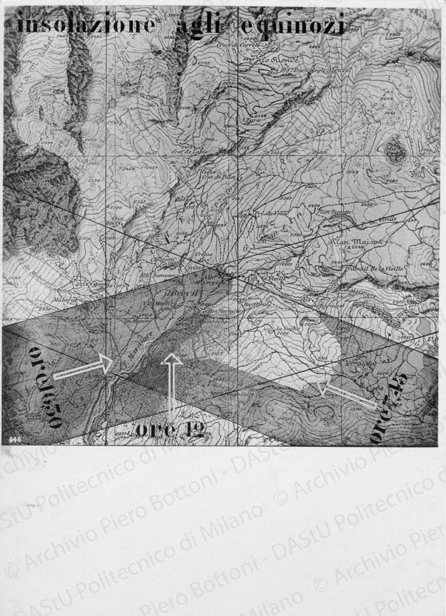 Riproduzione di tavola di analisi di Breuil: "insolazione agli equinozi", positivo, bianco e nero, mm 233x168. 