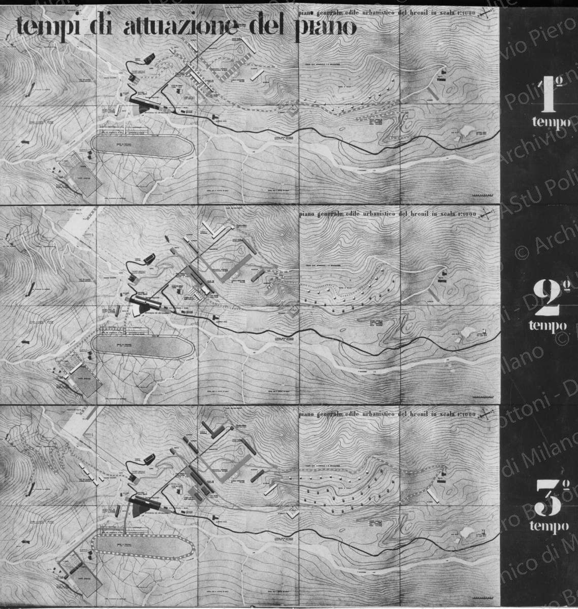 Riproduzione di tavola di progetto della Valle d'Aosta: "tempi di attuazione del piano", positivo, bianco e nero, mm 286x229. 