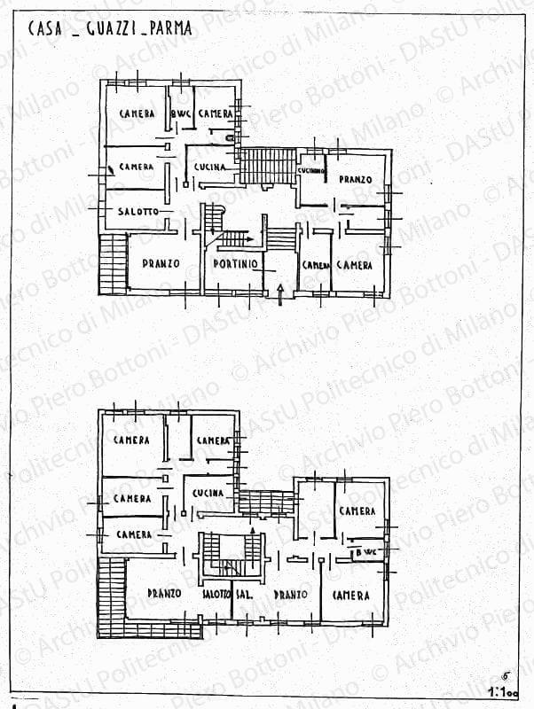 Casa Guazzi, Parma, piante, scala 1:100, s.d. China su lucido, cm 51,1x40,6. 