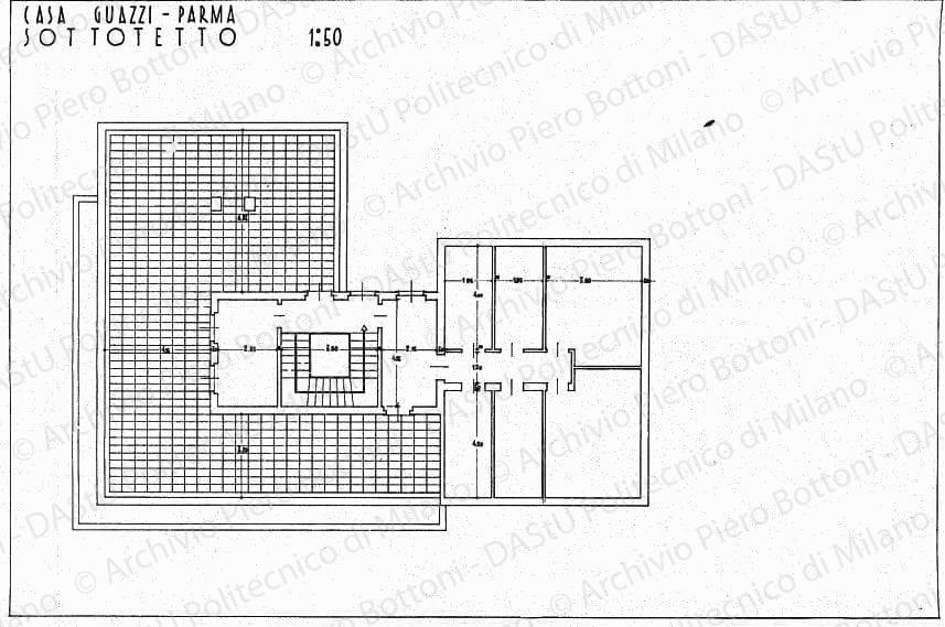 Casa Guazzi, Parma, pianta sottotetto, scala 1:50, s.d. China su lucido, cm 48,4x73,2. 