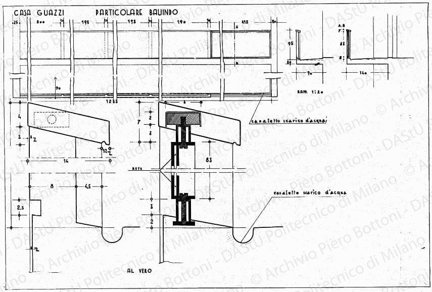 Casa Guazzi, Parma, particolare bauindo, scala 1:1, 1:20, s.d. China e matita su lucido, cm 49,7x73,4. 
