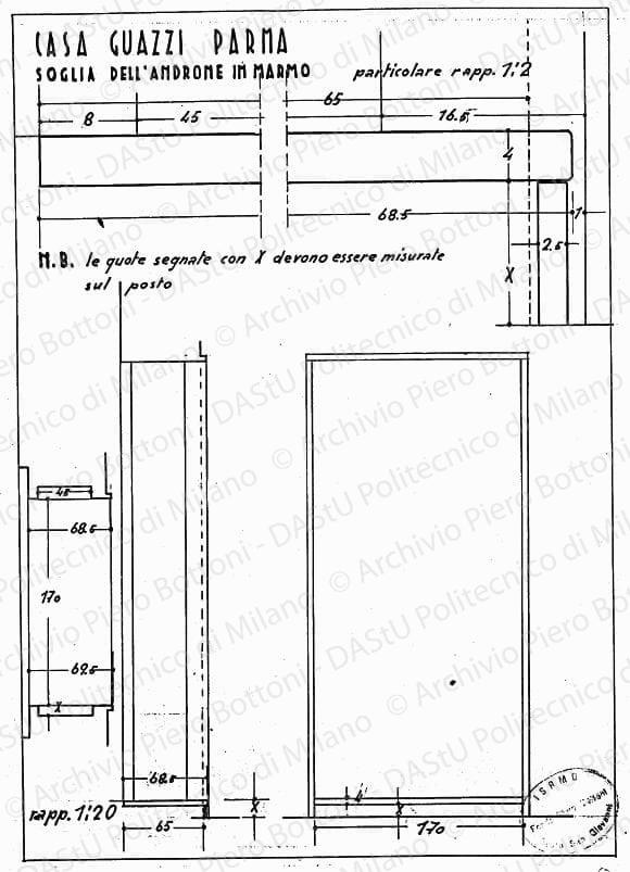 Casa Guazzi, Parma, soglia dell'androne in marmo, scala 1:2, 1:20, s.d. China su lucido, cm39,0x26,5. 