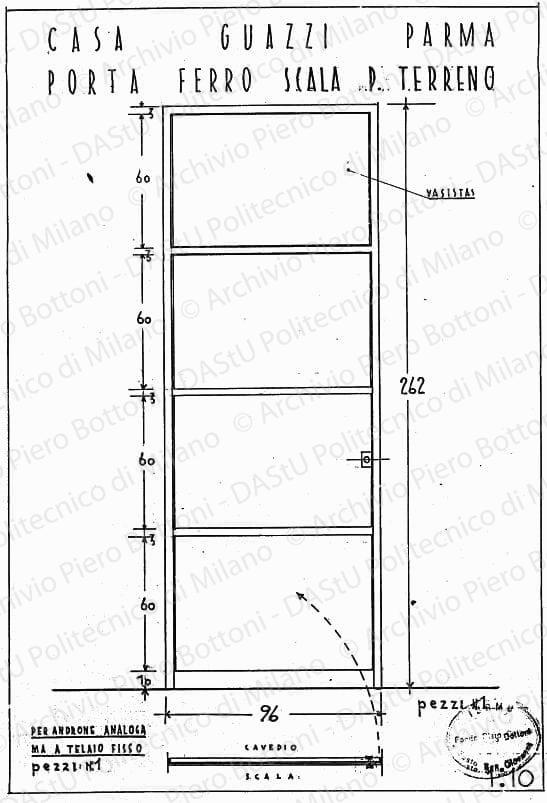 Casa Guazzi, Parma, porta ferro scala p. terreno, scala 1:10, s.d. China su lucido, cm 37,8x27,2. 