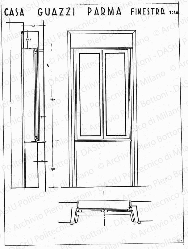 Casa Guazzi, Parma, finestra, scala 1:10, s.d. China e matita su lucido, cm 49,5x36,6. 