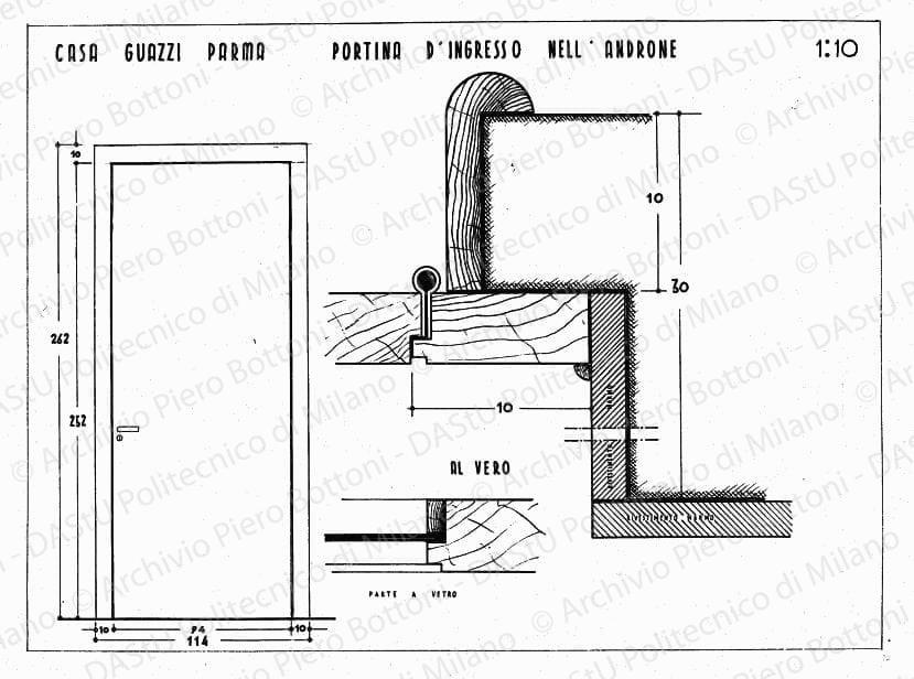 Casa Guazzi, Parma, portina d'ingresso nell'androne, scala 1:1, 1:10, s.d. China su lucido, cm 36,8x51,5. 