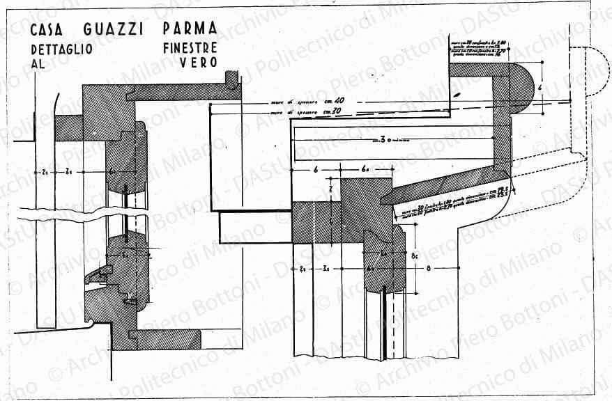 Casa Guazzi, Parma, dettaglio finestre, scala 1:1, s.d. China su lucido, cm 49,6x76,2. 