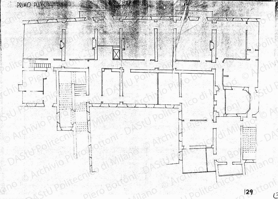 Pianta primo piano, scala 1:50, s.d. Matita su lucido, cm 59,7x80,0.