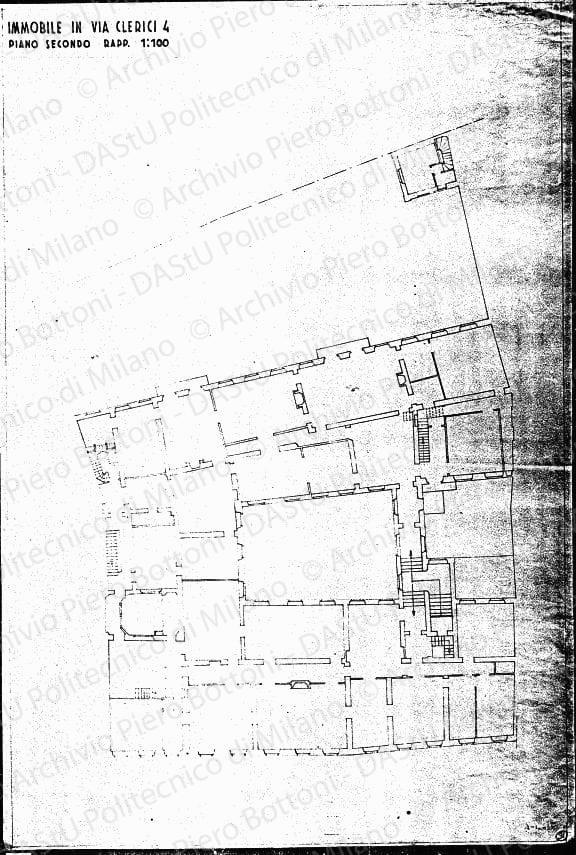 Immobile in via Clerici 4, pianta piano secondo, scala 1:100, 2 dicembre 1935. Eliografia su carta, cm 73,0x49,2. 