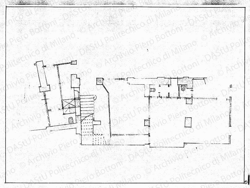 Pianta piano terreno (sistemazione cavedio), scala 1:50, s.d. Matita su lucido, cm 35,9x48,9. 