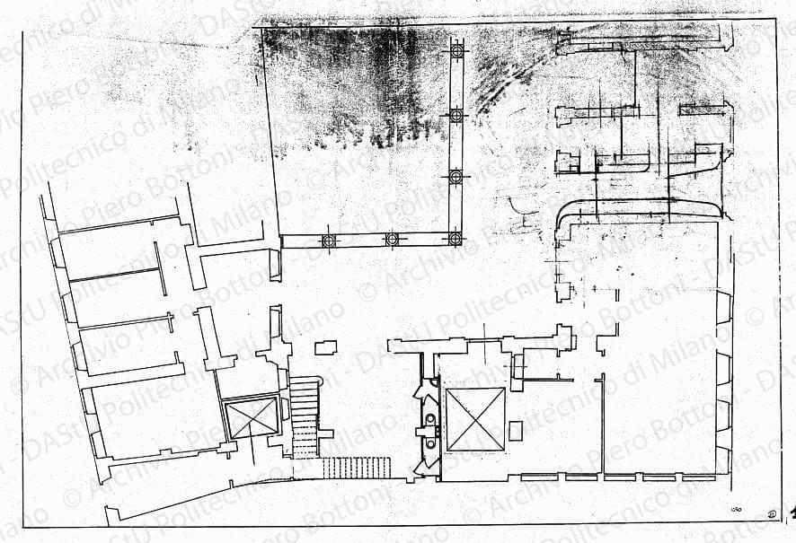 Pianta piano terreno (sistemazione cavedio), scala 1:50, s.d. China e matita su lucido, cm 49,0x73,9. 