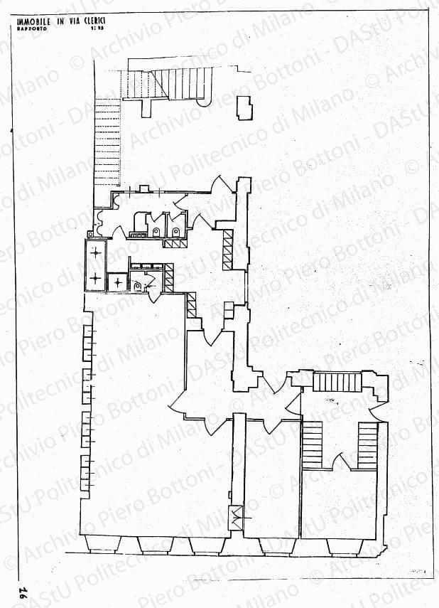 Immobile in via Clerici, pianta piano terreno, scala 1:25, 11 maggio 1936. China e matita su lucido, cm 98,3x72,3. 