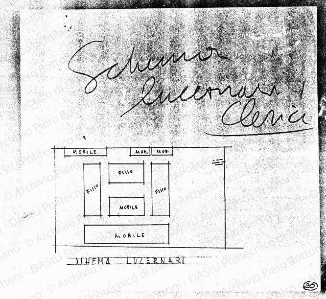 Clerici, schizzo schema lucernari, s.d. Matita su lucido, cm 20,8x21,7. 