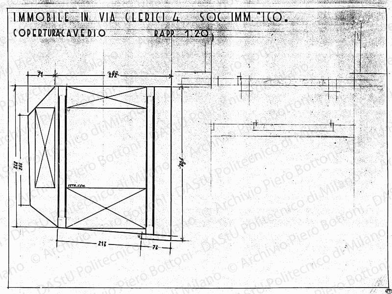 Immobile in via Clerici 4, Soc. Imm. Ico, copertura cavedio, pianta e sezioni, scala 1:20, s.d. China e matita su lucido, cm 36,2x49,0. 