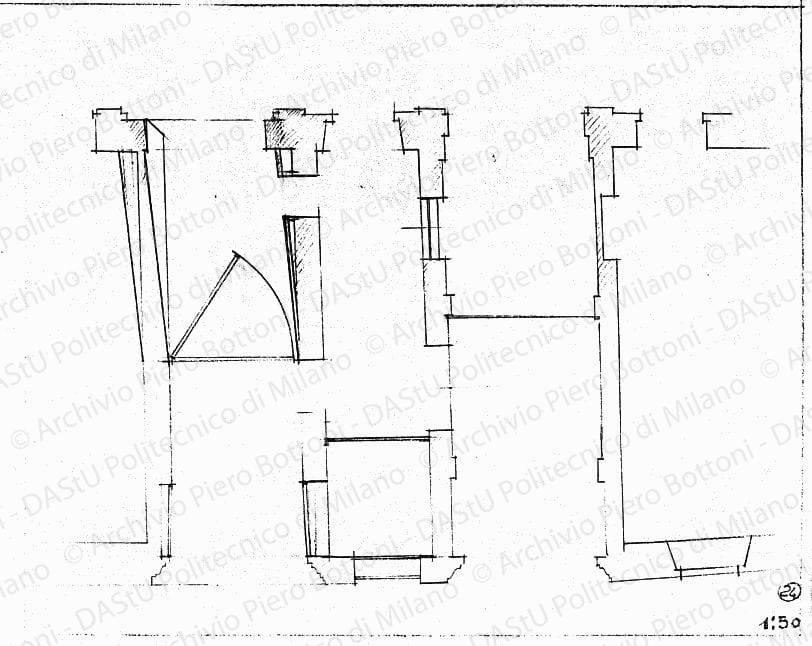 Pianta portineria, scala 1:50, s.d. Matita su lucido, cm 23,1x30,8. 