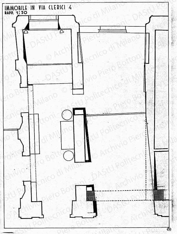 Immobile in via Clerici 4, pianta portineria, scala 1:20, s.d. China su lucido, cm 49,5x36,1. 