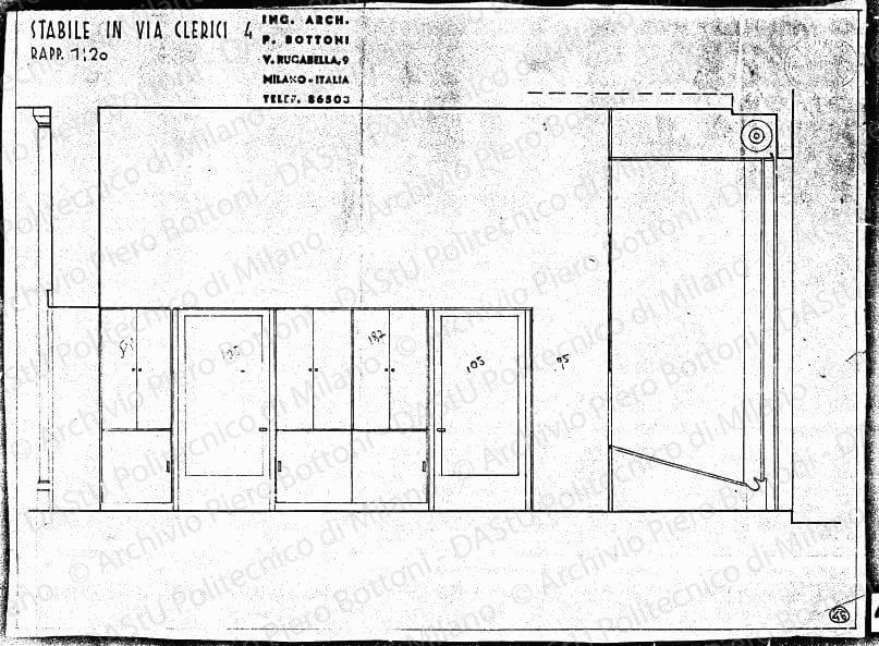 Stabile in via Clerici 4, sezione sulla portineria, scala 1:20, s.d. Eliografia su carta, cm 35,9x48,8.