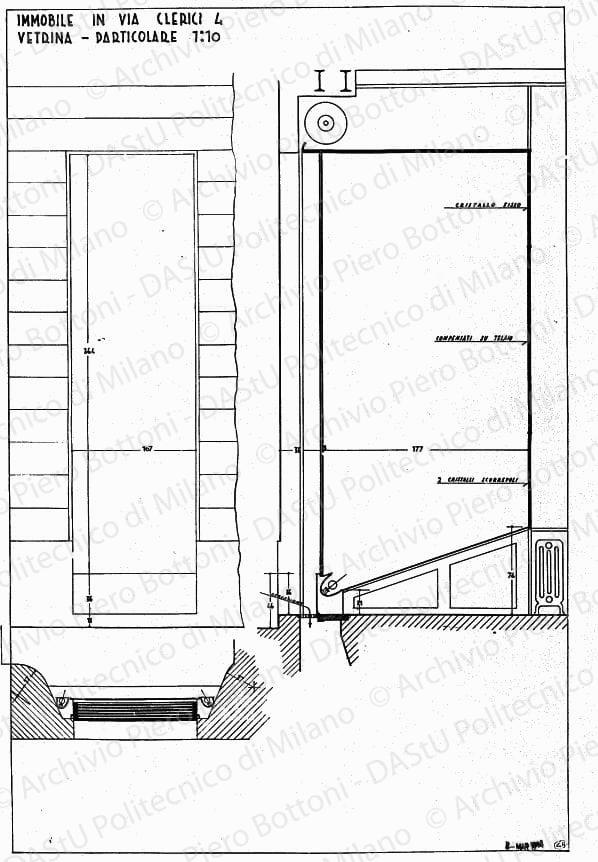 Immobile in via Clerici 4, vetrina, particolare, scala 1:10, 2 marzo1936. China su lucido, cm 75,4x49,5. 