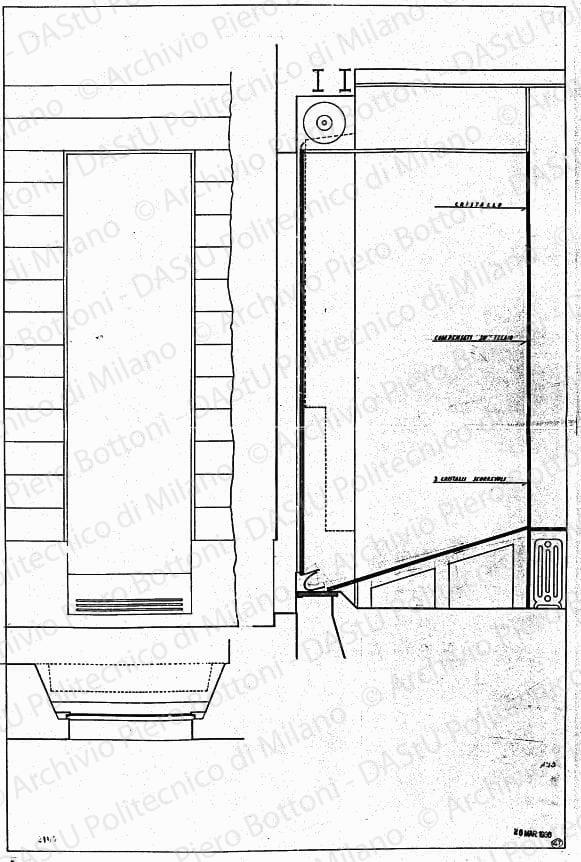Particolare vetrina, scala 1:10, prot. 2105, 26 marzo1936. China su lucido, cm 73,7x49,3. 