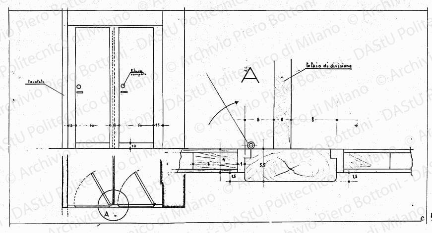 Particolare porte, scala 1:1, 1:10, s.d. China e matita su lucido, cm 37,6x74,0. 