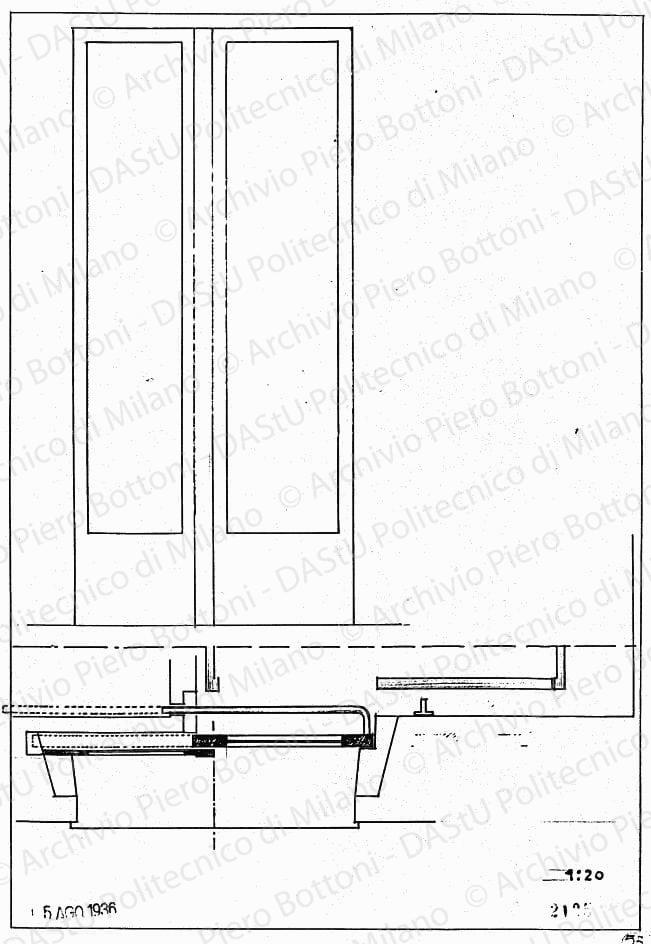 Particolare porta, scala 1:20, prot. 2125, 5 agosto 1936. China e matita su lucido, cm 37,2x24,9.