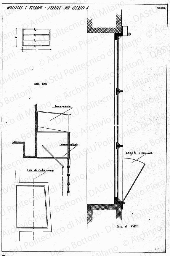 Stabile in via Clerici 4, wasistas e velario, scala 1:1, 1:10, prot. 2127, 7 agosto 1936. China su lucido, cm 73,4x48,8. 