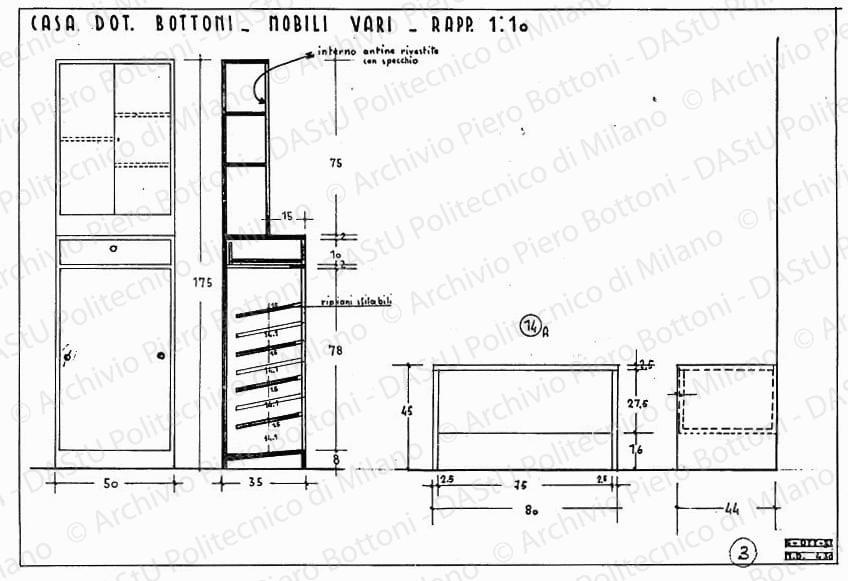Casa dott. Bottoni, mobili vari, scala 1:10, 5 ottobre 1937. China e matita su lucido, cm 25,5x35,7.