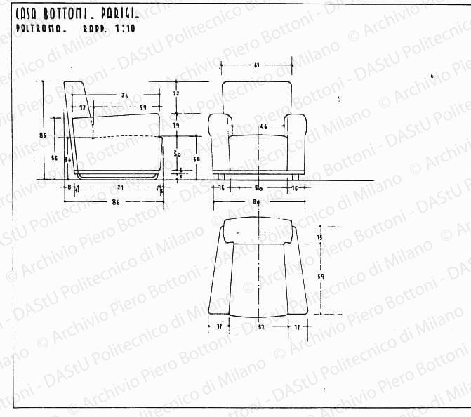 Casa Bottoni, Parigi, poltrona, scala 1:10, s.d. China su lucido, cm 36,2x49,0.