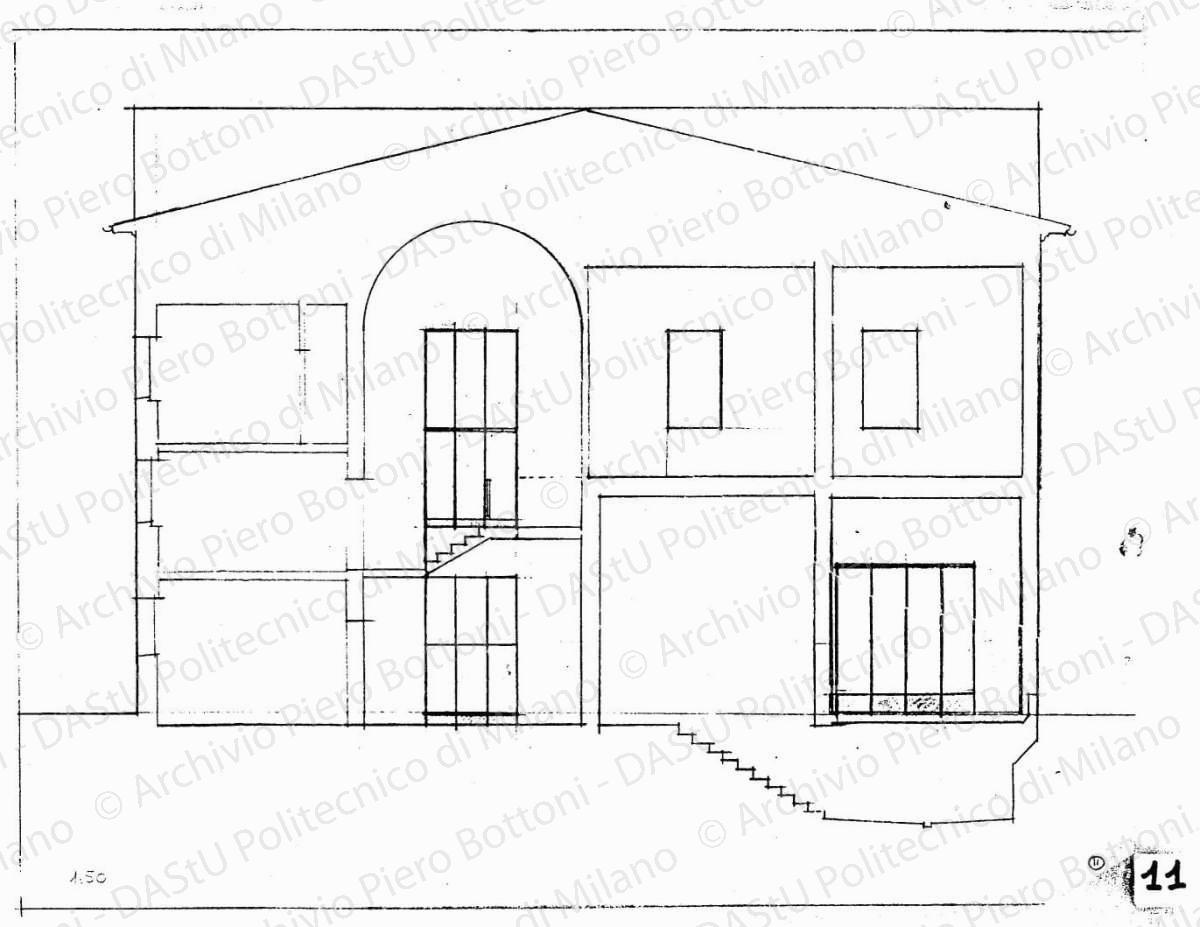 Sezione, scala 1:50, s.d. Matita su lucido, cm 38,6x47,8. 