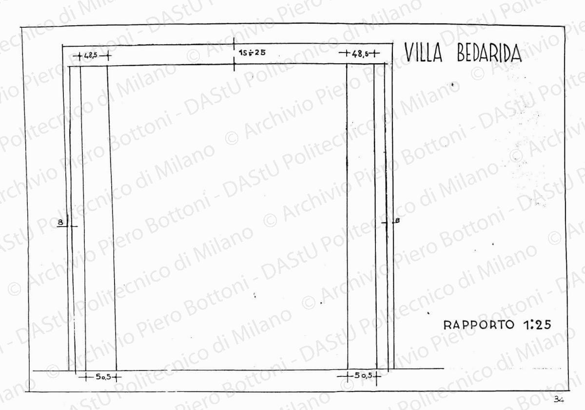 Villa Bedarida, accesso al vano scala, scala 1:25, s.d. China su lucido, cm 21,2x31,3. 