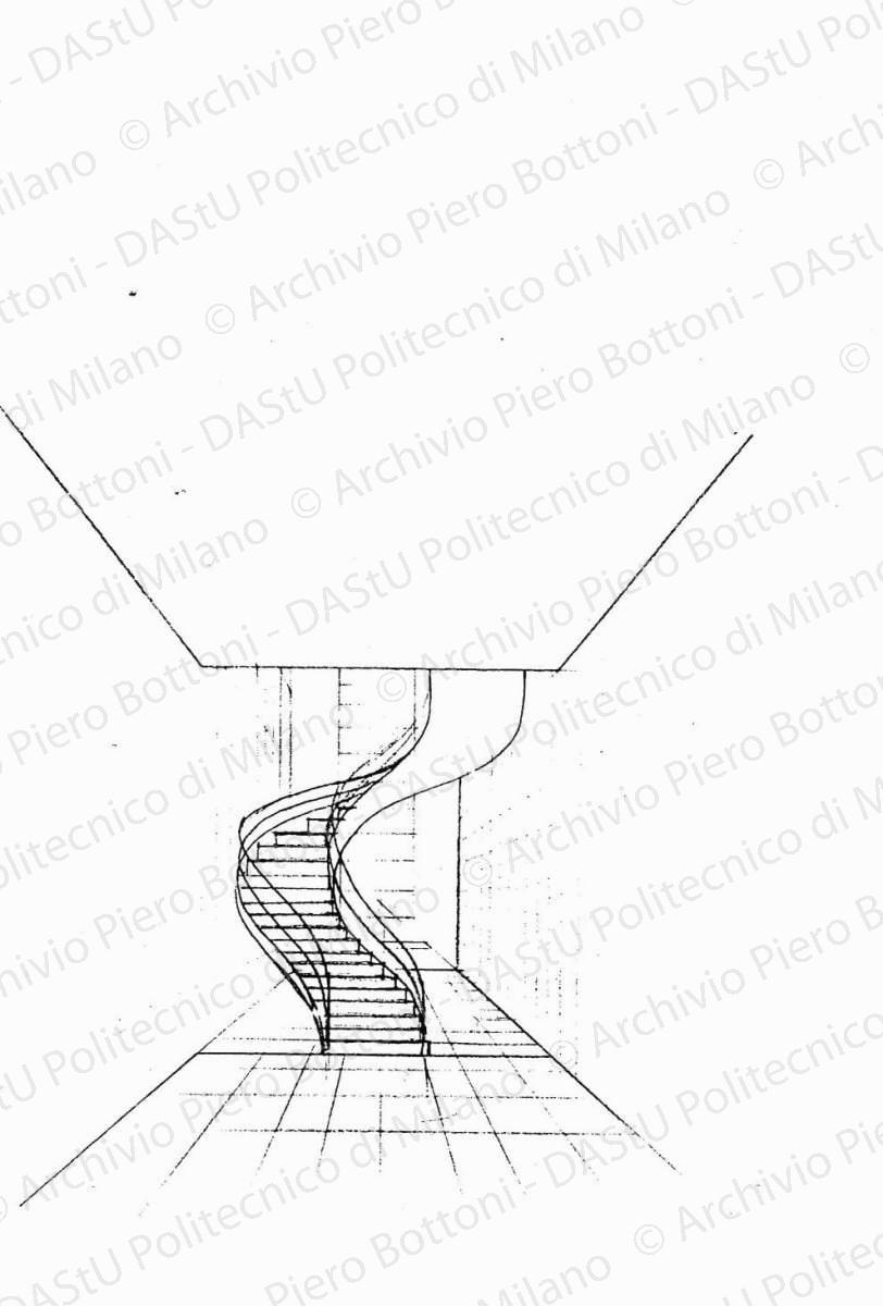 Schizzo veduta della scala tipo B, s.d. Matita su lucido, cm 36,4x25,4. 