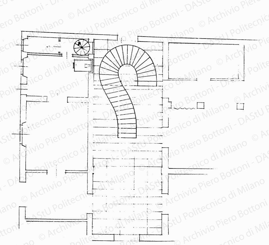 Pianta della scala tipo B, scala 1:50, s.d. China e matita su lucido, cm 35,8x40,0. 