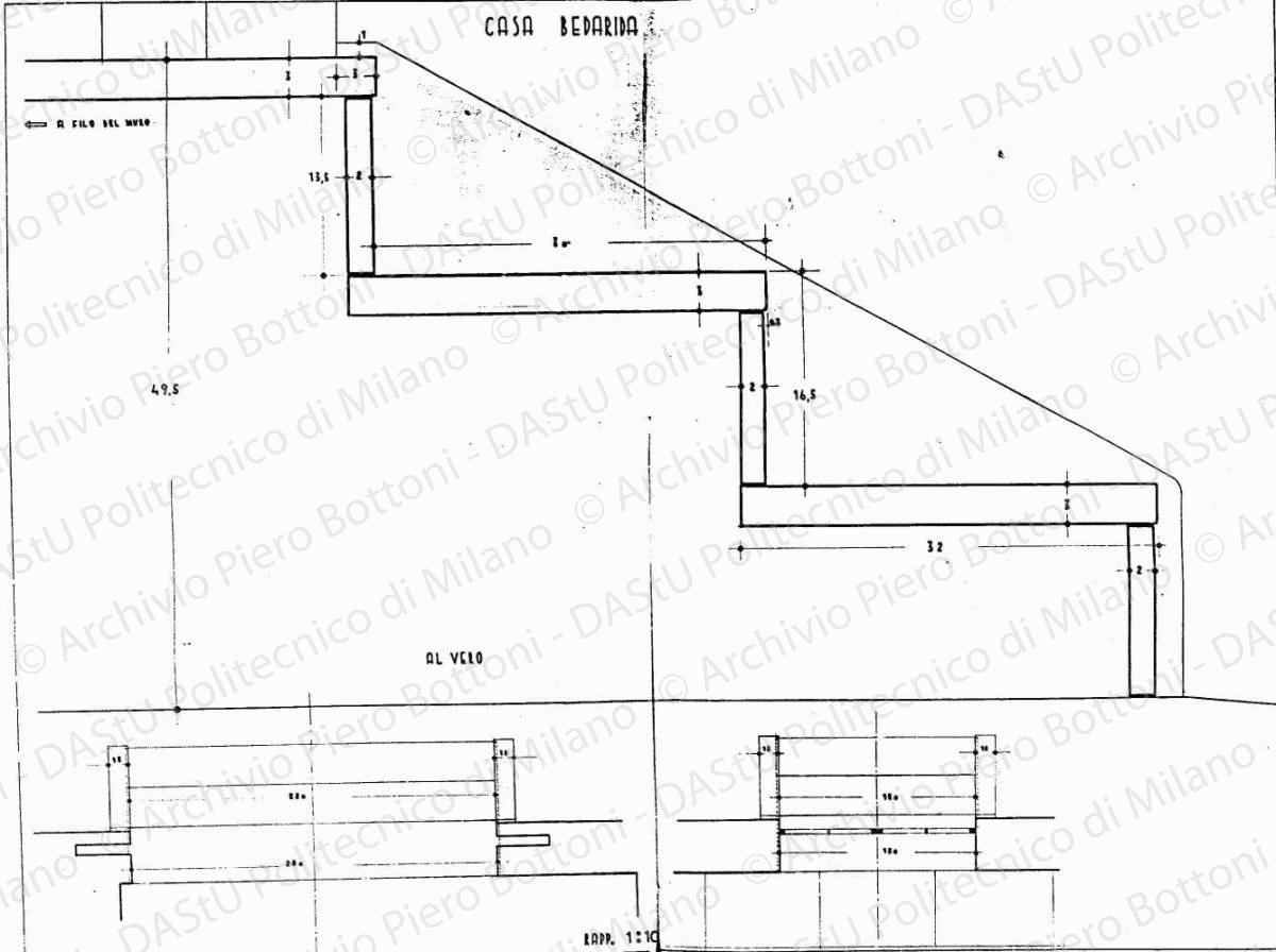 Casa Bedarida, particolare scala, scala 1:1, 1:10, s.d. China su lucido, cm 74,5x98,3. 