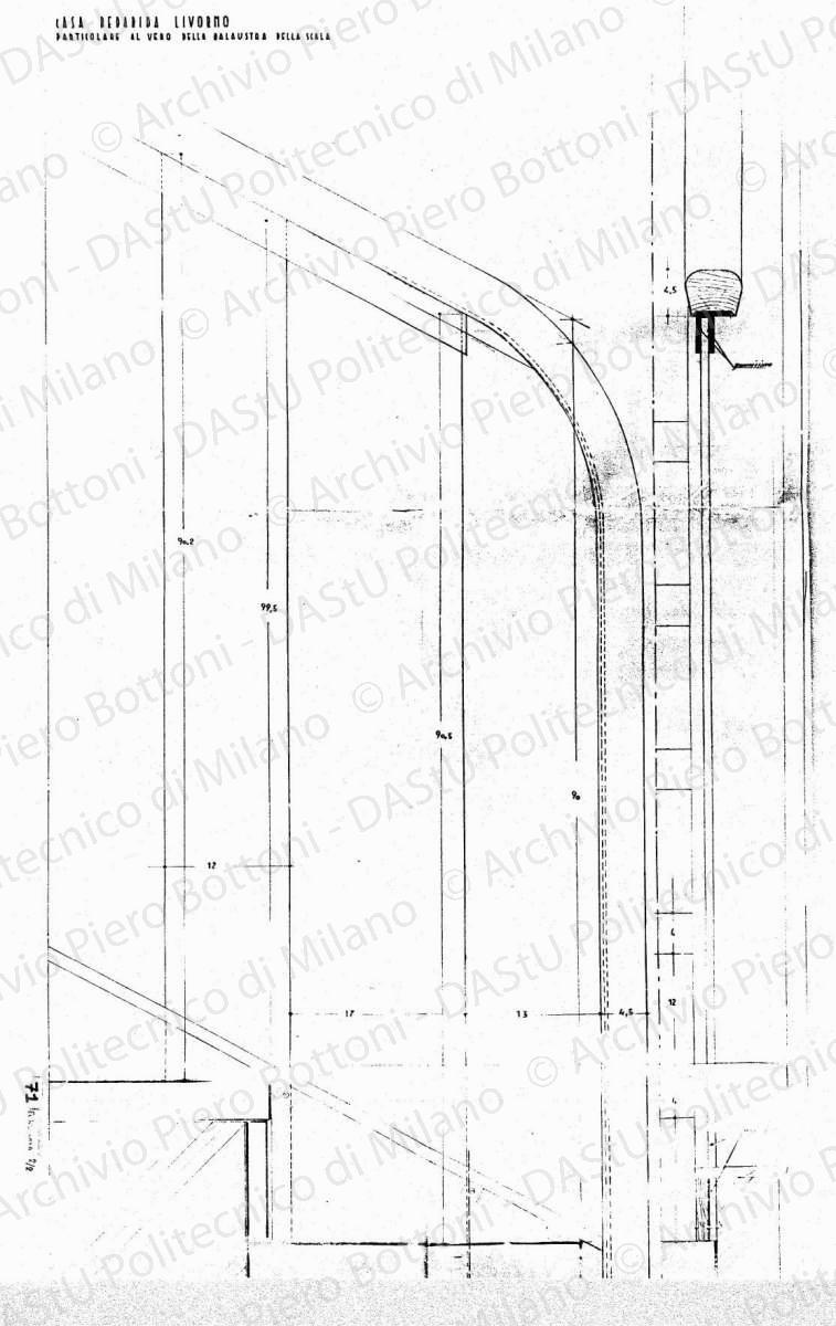 Casa Bedarida, Livorno, particolare al vero della balaustra della scala, scala 1:1, s.d. Matita su lucido, cm 154,3x74,0. 