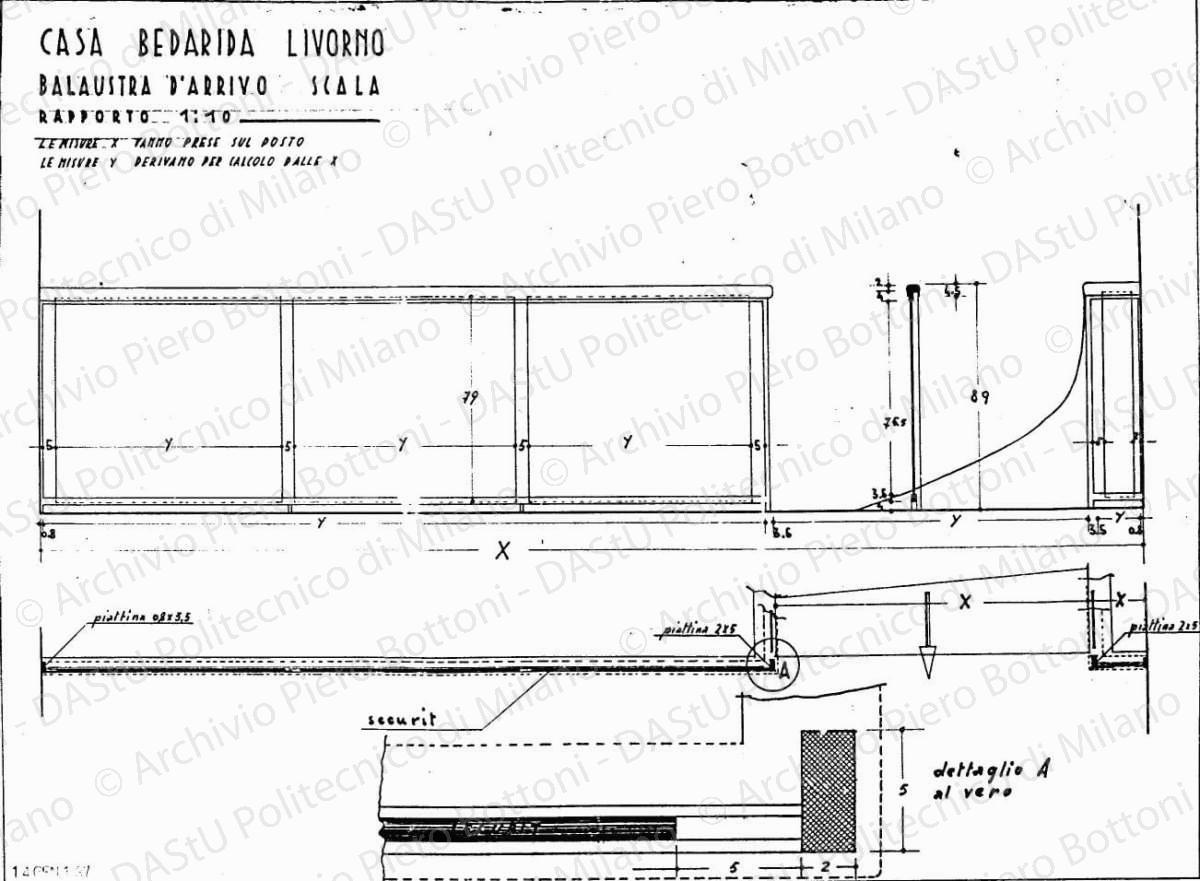 Casa Bedarida, Livorno, balaustra d'arrivo scala, scala 1:10, s.d. China su lucido, cm 37,3x53,8.