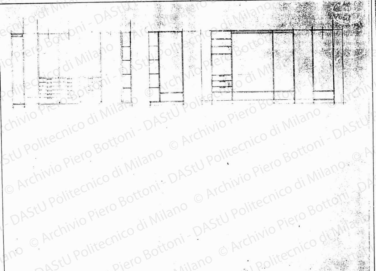 Studio di armadi, viste e sezioni, s.d. Matita su lucido, cm 37,6x50,1. 