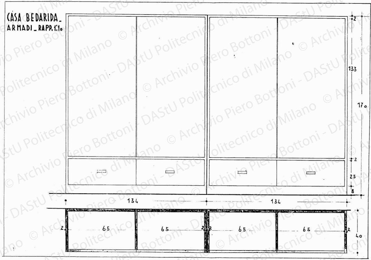 Casa Bedarida, armadi, scala 1:10, 14 gennaio 1937. China e matita su lucido, cm 25,6x35,3. 