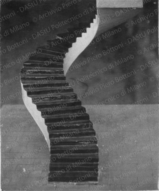 Veduta del modello di studio della scala. Positivo, bianco e nero, 78x65 mm, album giallo n.1, pag.99.