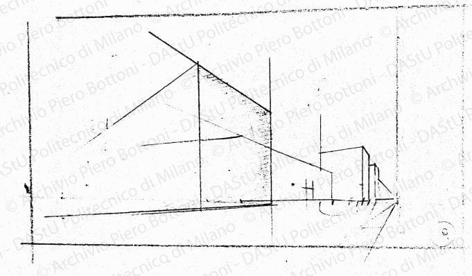 Prospettiva, s.d. Matita su lucido, cm 10,0x18,0. 