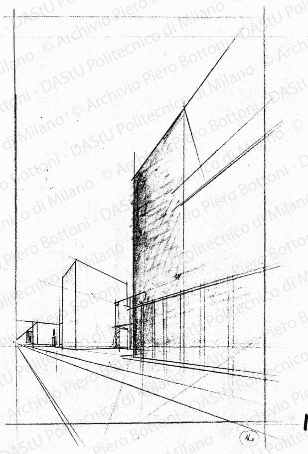 Prospettiva, s.d. Matita su lucido, cm 32,0x25,5. 