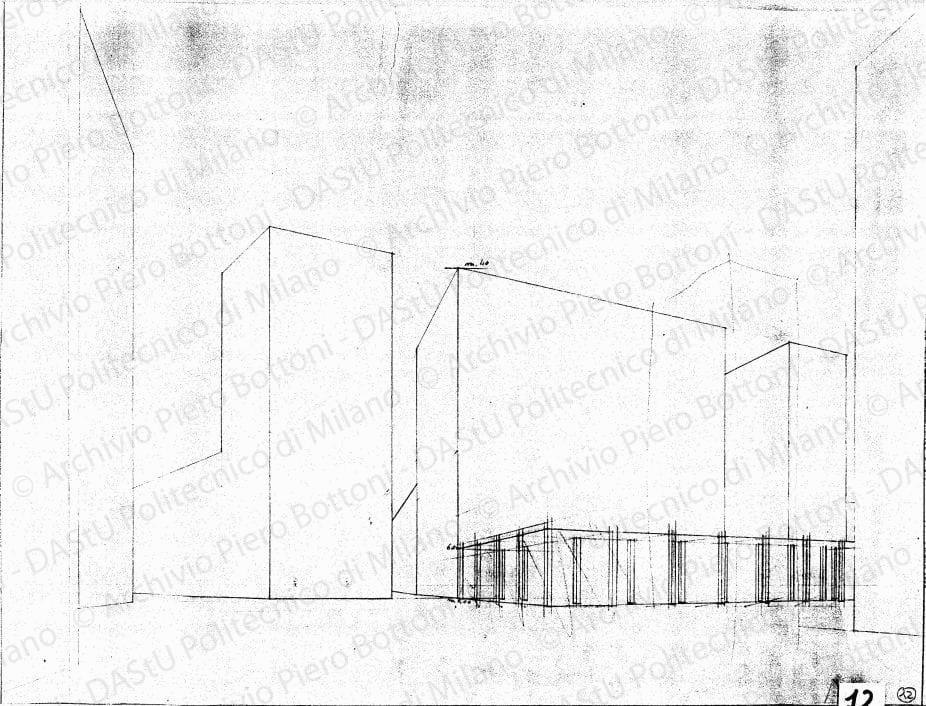 Prospettiva, s.d. Matita su lucido, cm 42,5x59,0. 