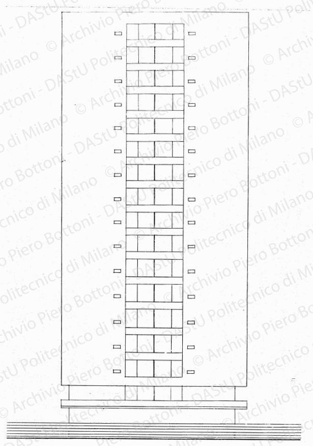 Prospetto di edificio a torre, scala 1:200, s.d. China su lucido, cm 33,2x20,5. 